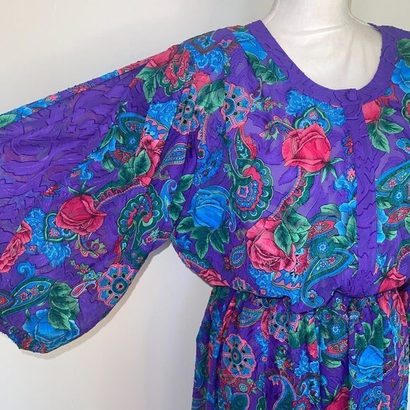 Diane Freis Skirt Set Womens Vintage Floral Purple Red Blue Polyester Top Button - Picture 6 of 15